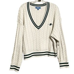 Prince White And Green Cable Knit Tennis Or Pickleball Sweater Women’s XXL